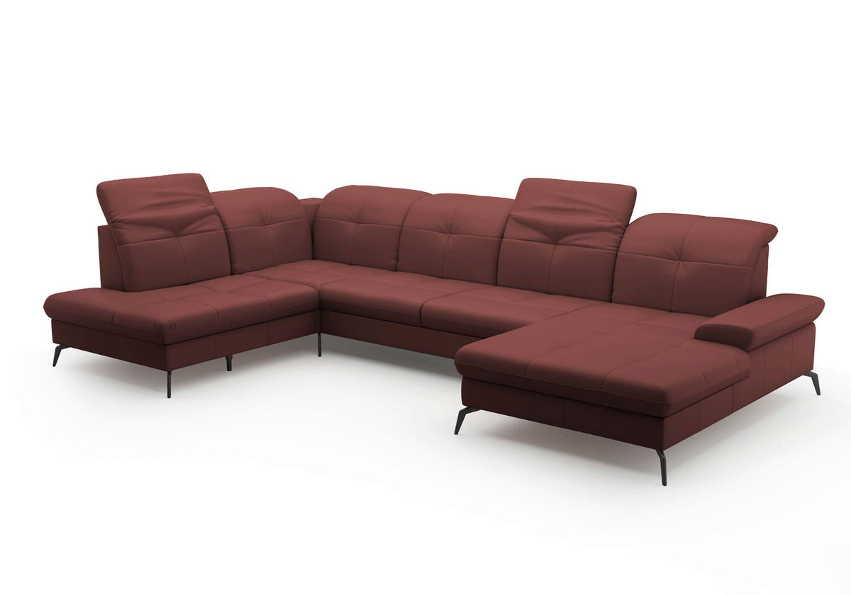 WOHNLANDSCHAFT in Echtleder Rotbraun  - Rotbraun/Schwarz, Konventionell, Leder/Metall (231/357/185cm) - Sit & More