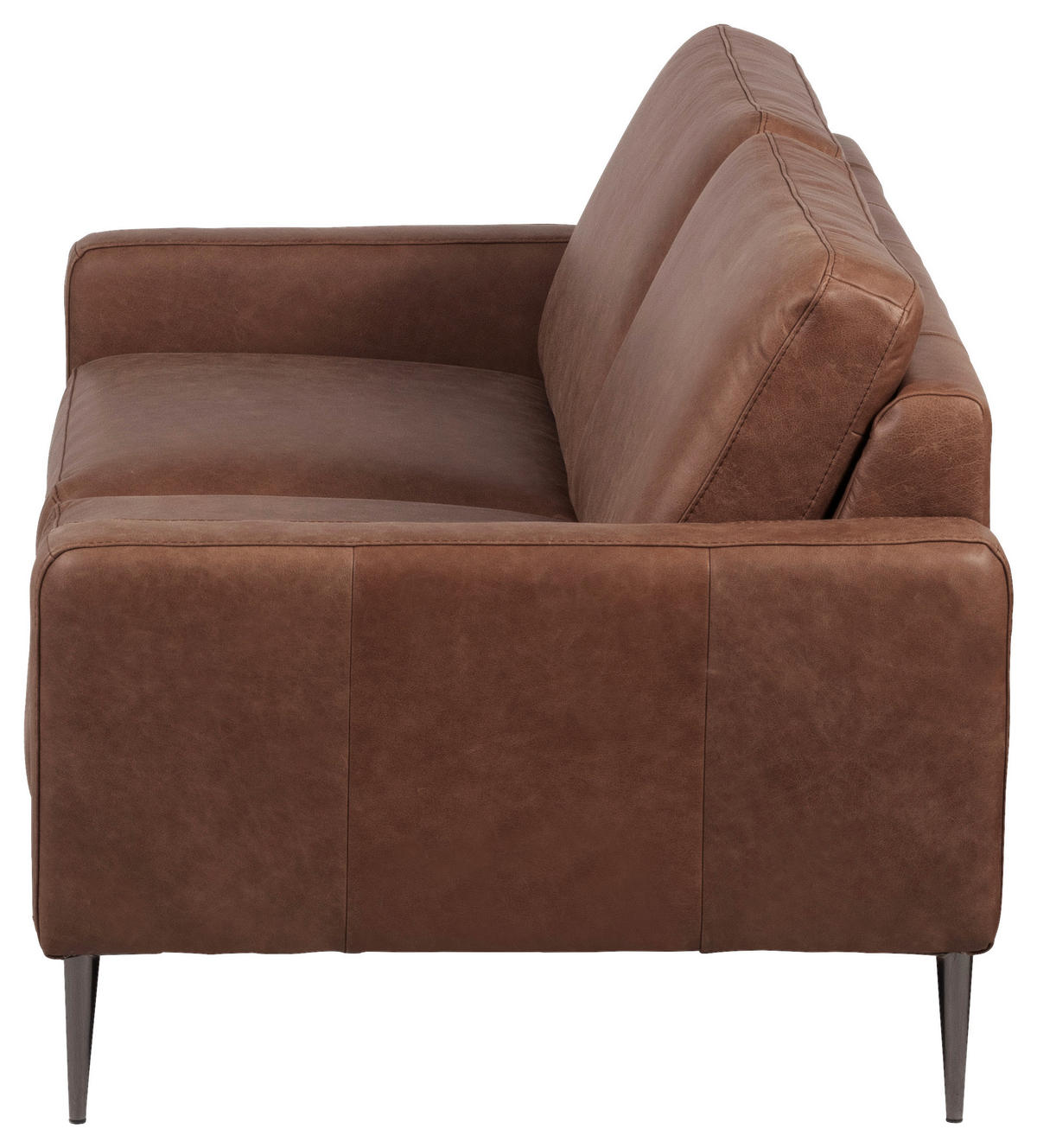 Canapea Cu 2 Locuri, piele, maro închis - maro închis/negru cromat, Design, metal/piele (157/85/92cm) - Livetastic