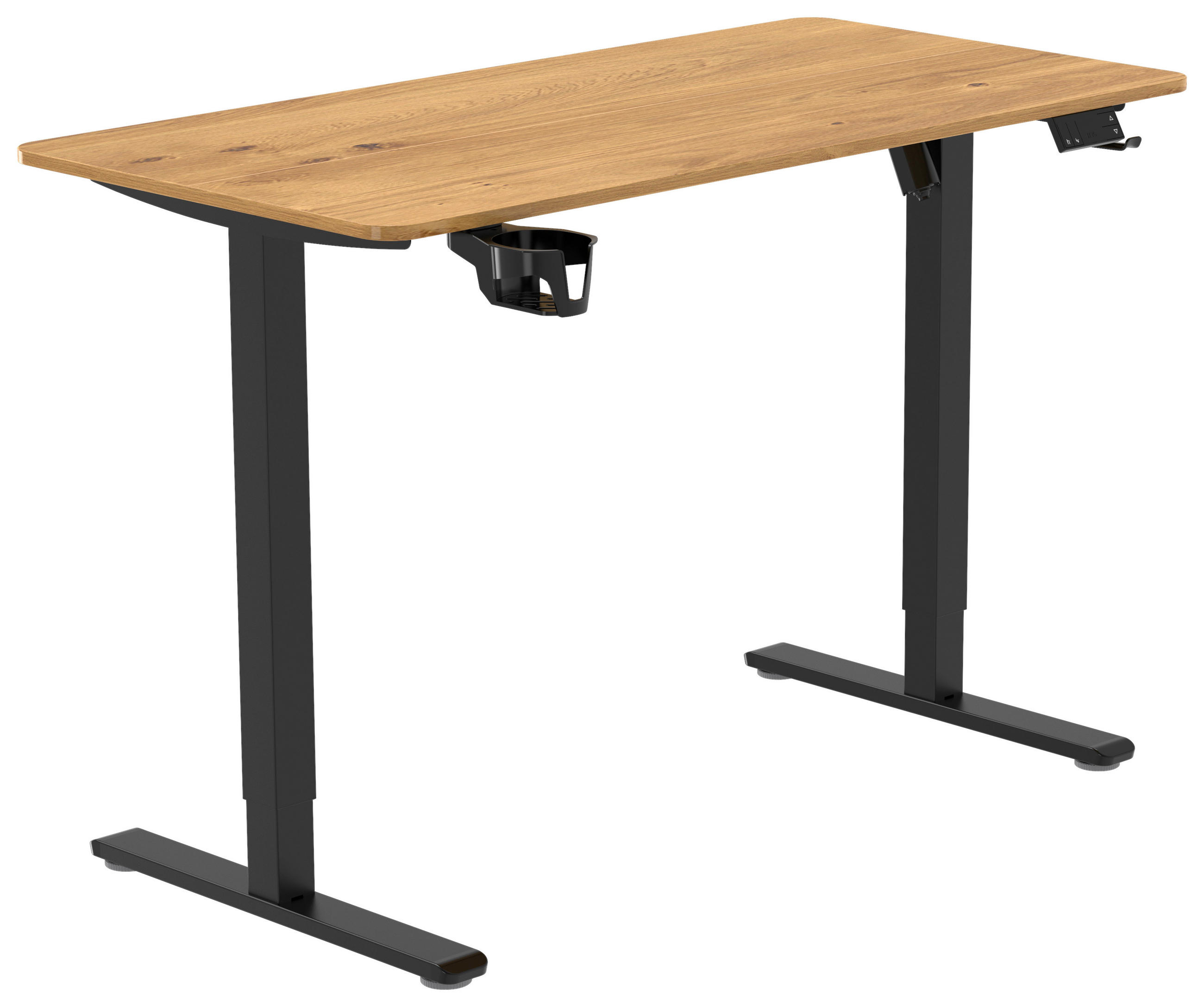 SCHREIBTISCH 120/60/70-115 cm Schwarz, Plankeneiche höhenverstellbar, Memoryschalter, Getränkehalter, Headsethalter elektrisch höhenverstellbar  - Plankeneiche/Schwarz, Modern, Holzwerkstoff/Kunststoff (120/60/70-115cm) - Livetastic