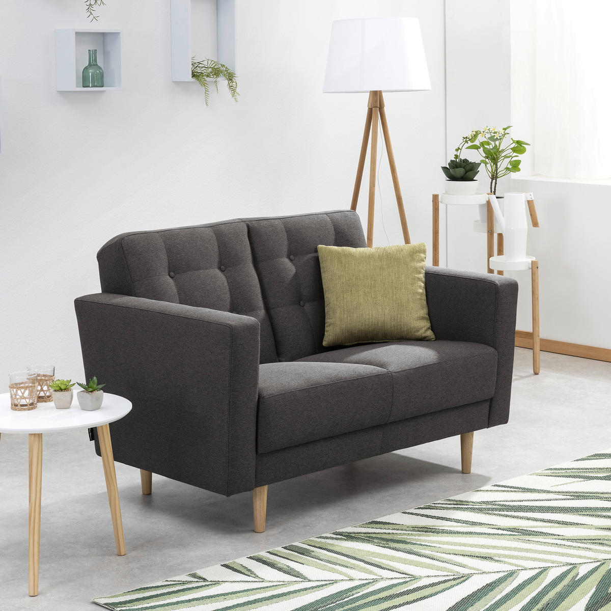 2-SITZER-SOFA in Flachgewebe Anthrazit  - Eschefarben/Anthrazit, MODERN, Holz/Textil (128/81/83cm) - Max Winzer