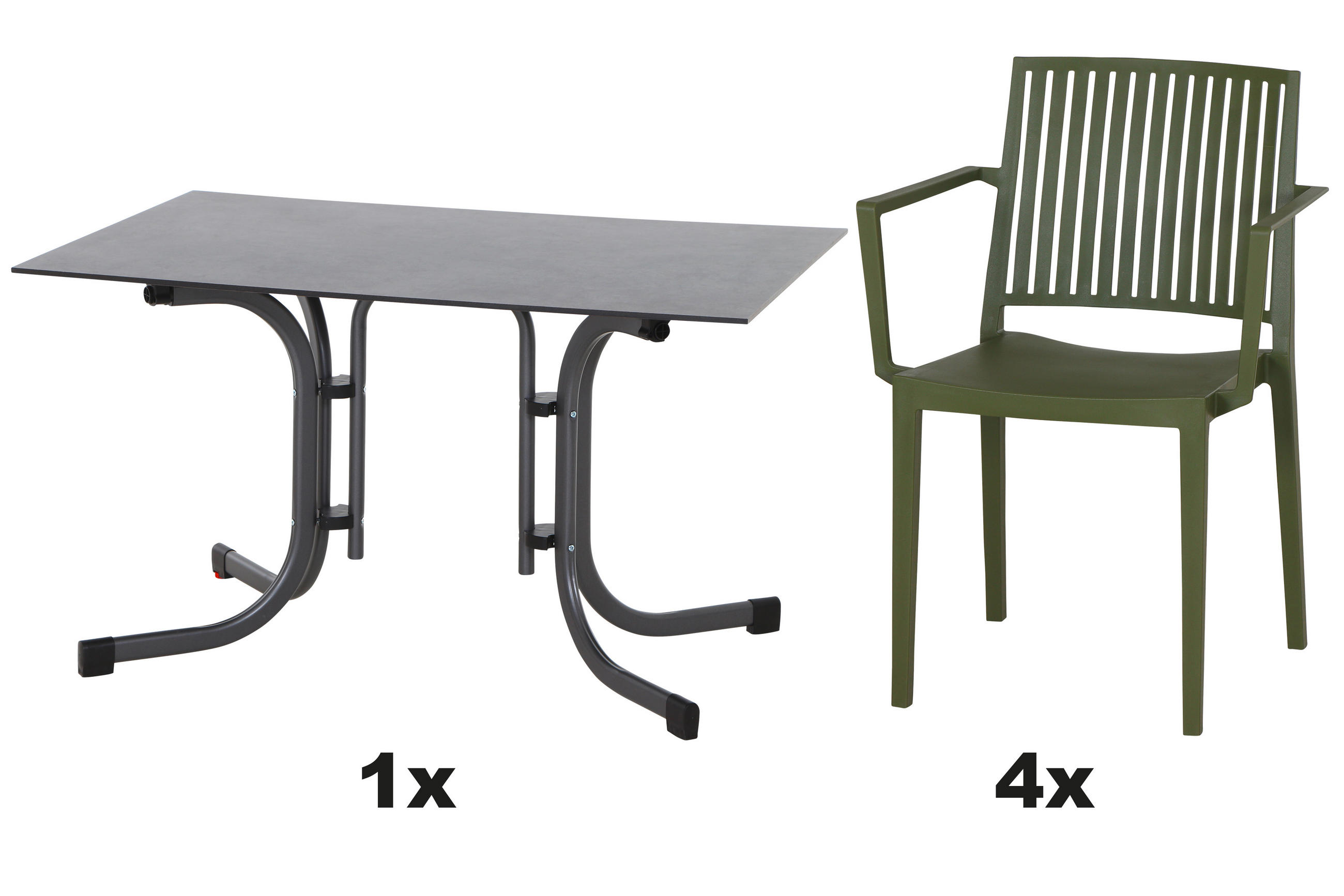 GARTENGARNITUR 5-teilig Stahl  - Anthrazit/Grün, Basics, Kunststoff/Metall (80/80/120cm) - Siena Garden