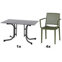 GARTENGARNITUR 5-teilig  - Anthrazit/Grün, Basics, Holzwerkstoff/Kunststoff (80/80/120cm) - Siena Garden