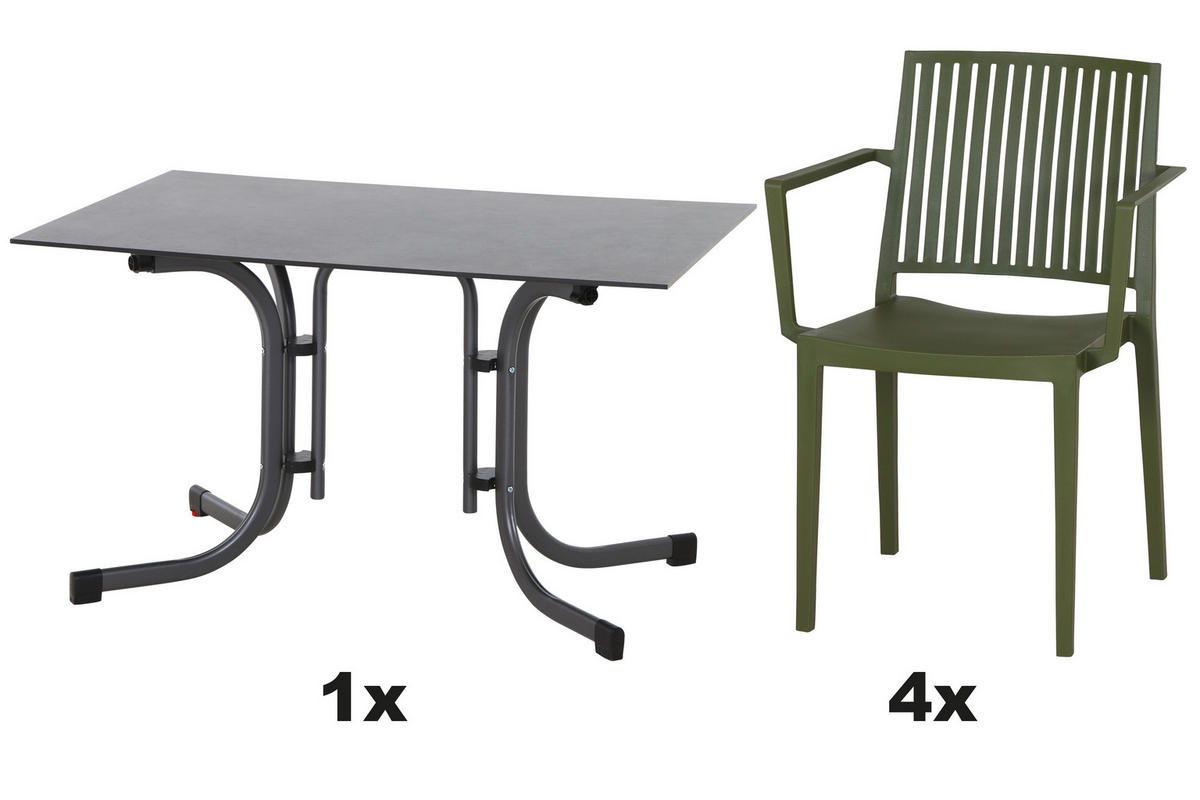 GARTENGARNITUR 5-teilig  - Anthrazit/Grün, Basics, Holzwerkstoff/Kunststoff (80/80/120cm) - Siena Garden