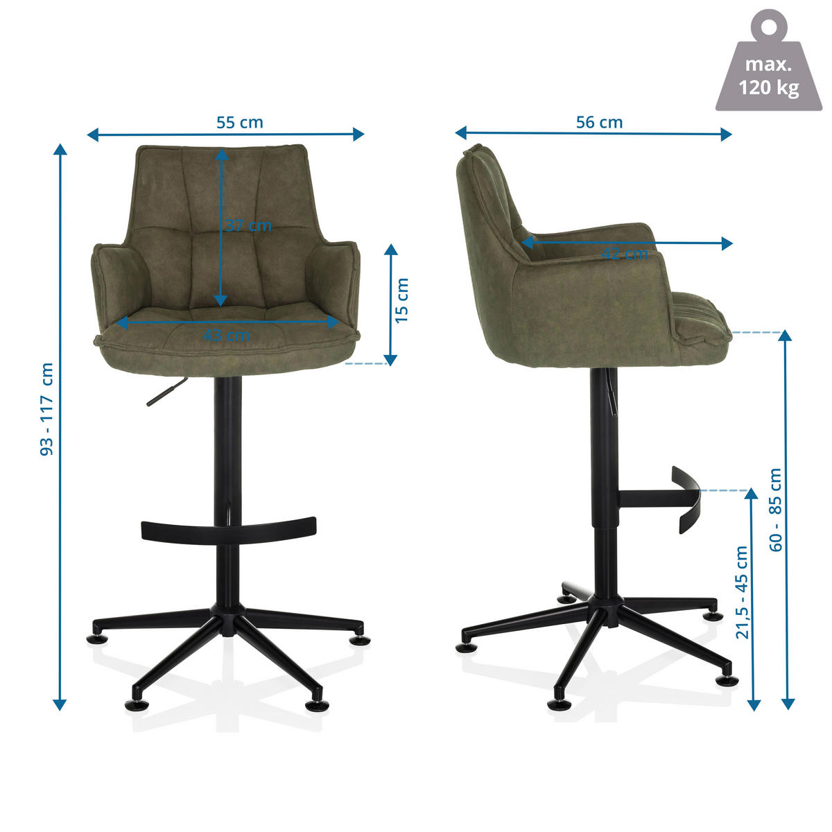 BARPALL i grön  - grön/svart, Modern, metall/textil (55/93/56cm) - MID.YOU