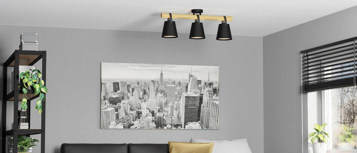 DECKENLEUCHTE    78/17/30 cm  - Schwarz/Braun, Design, Leder/Holz (78/17/30cm) - Eglo