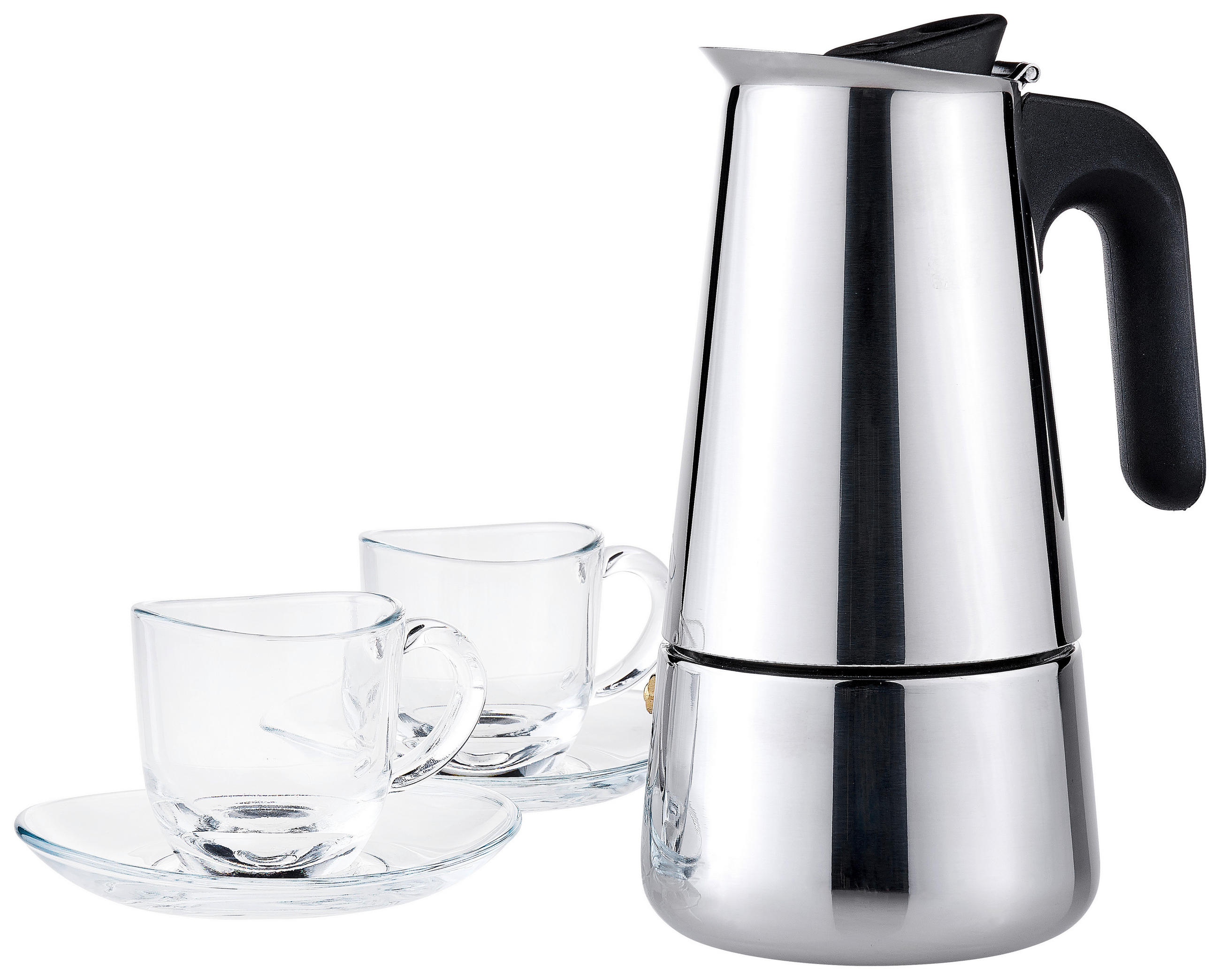 ESPRESSO-SET  - Edelstahlfarben/Transparent, KONVENTIONELL, Glas/Kunststoff - Leonardo