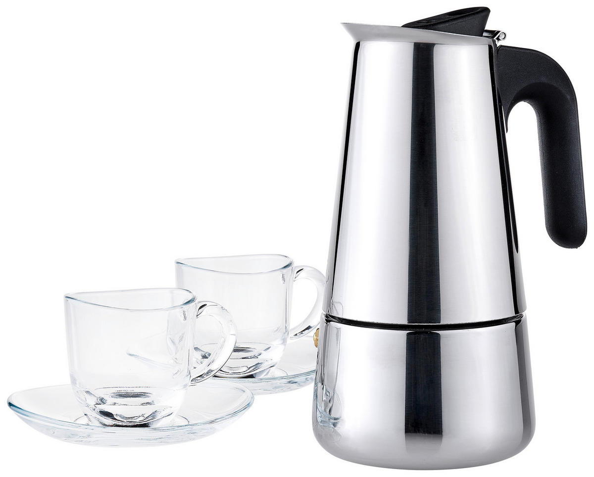 ESPRESSO-SET  - Edelstahlfarben/Transparent, KONVENTIONELL, Glas/Kunststoff - Leonardo
