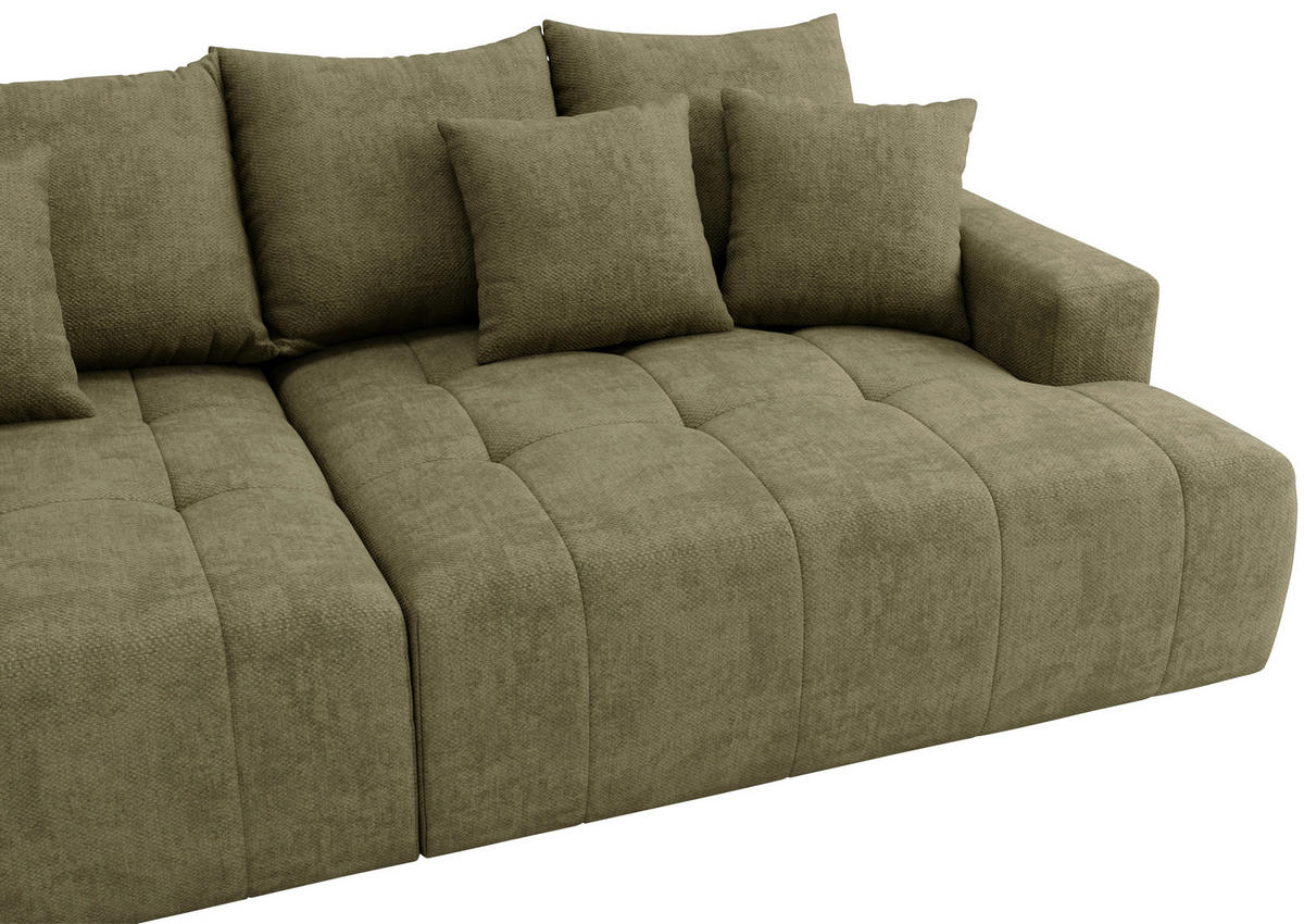 BIGSOFA ADELE in Chenille Olivgrün  - Schwarz/Olivgrün, Design, Kunststoff/Textil (270/85/136cm) - Livetastic