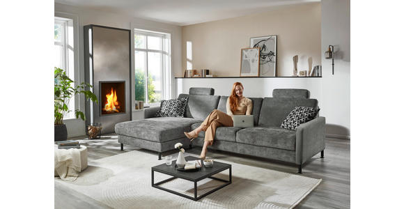 ECKSOFA in Chenille, Flachgewebe Dunkelgrau 175/316 cm - Dunkelgrau/Schwarz, Design, Textil/Metall (175/316cm) - Dieter Knoll