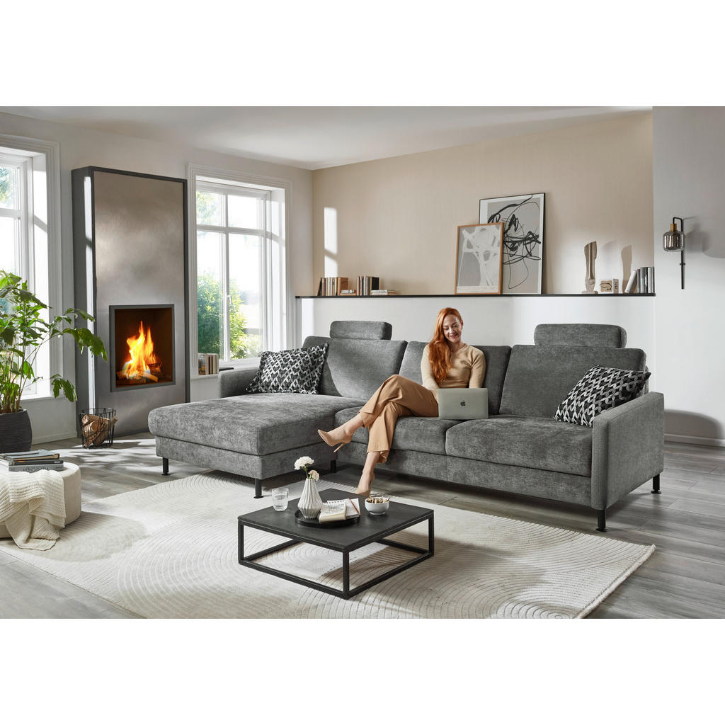 Thumbnail - Dieter Knoll Ecksofa Dieter Knoll, Dunkelgrau, Textil, 3-Sitzer, Ottomane links, L-Form, 316x175 cm, Goldenes M, erweite...