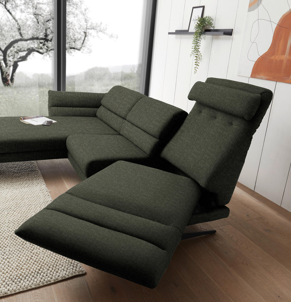 ECKSOFA  in Flachgewebe Dunkelgrün  176-217/279-327 cm  - Dunkelgrün/Schwarz, Design, Textil/Metall (176-217/279-327cm) - Dieter Knoll