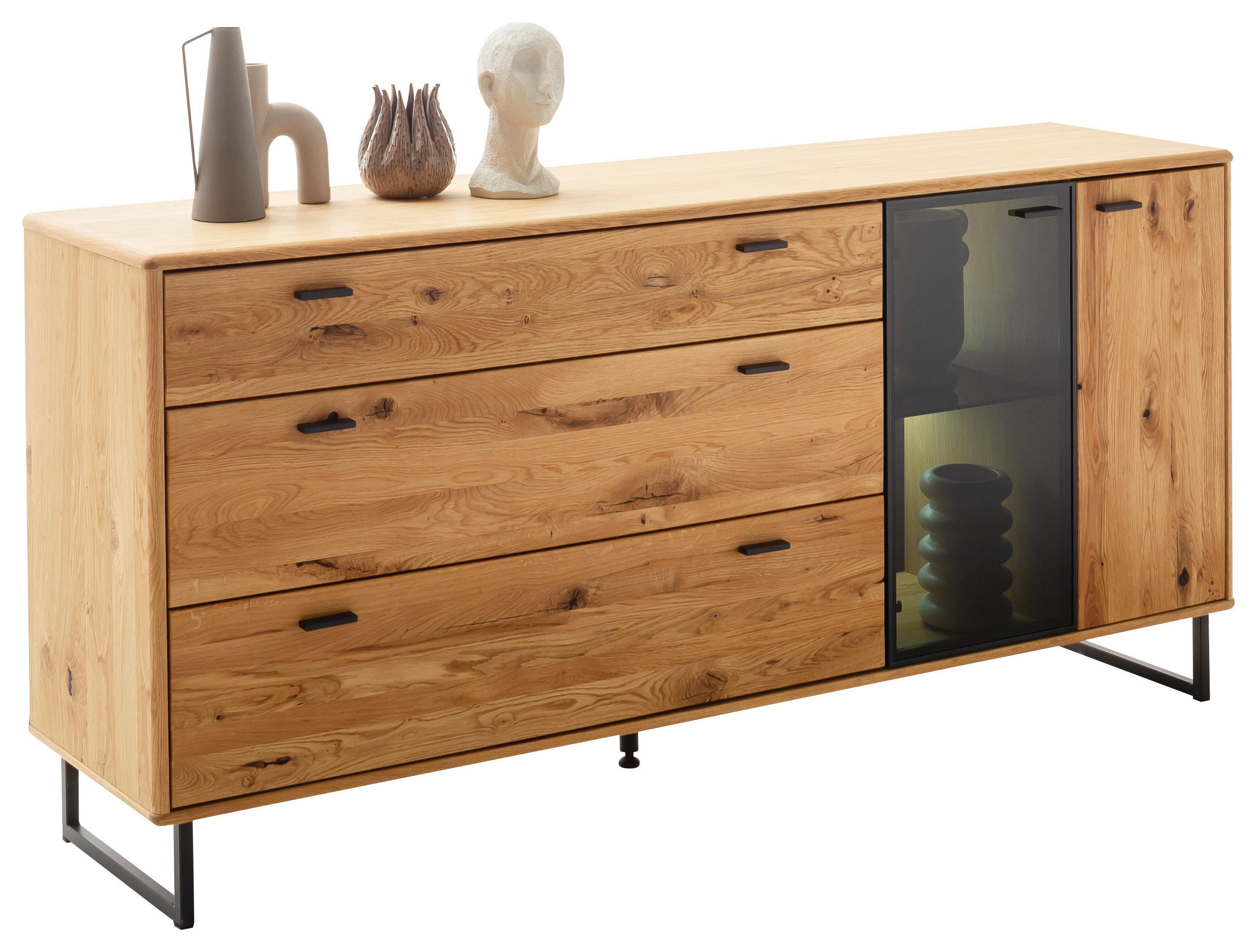 SIDEBOARD 179/85/44 cm  in Wildeiche  - Wildeiche/Anthrazit, Design, Glas/Holz (179/85/44cm) - MID.YOU