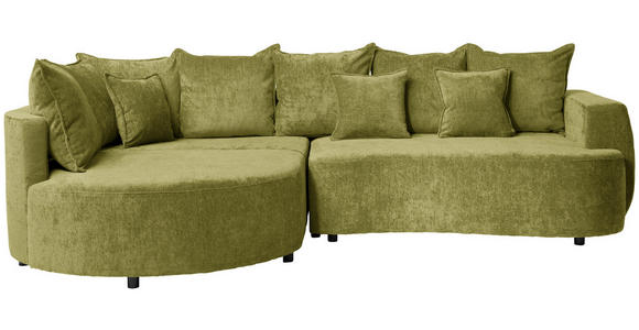 ECKSOFA Olivgrün Chenille Zierkissen, Rückenkissen, Bettkasten, Schlaffunktion, Rücken echt  - Schwarz/Olivgrün, KONVENTIONELL, Kunststoff/Textil (194/307cm) - Carryhome