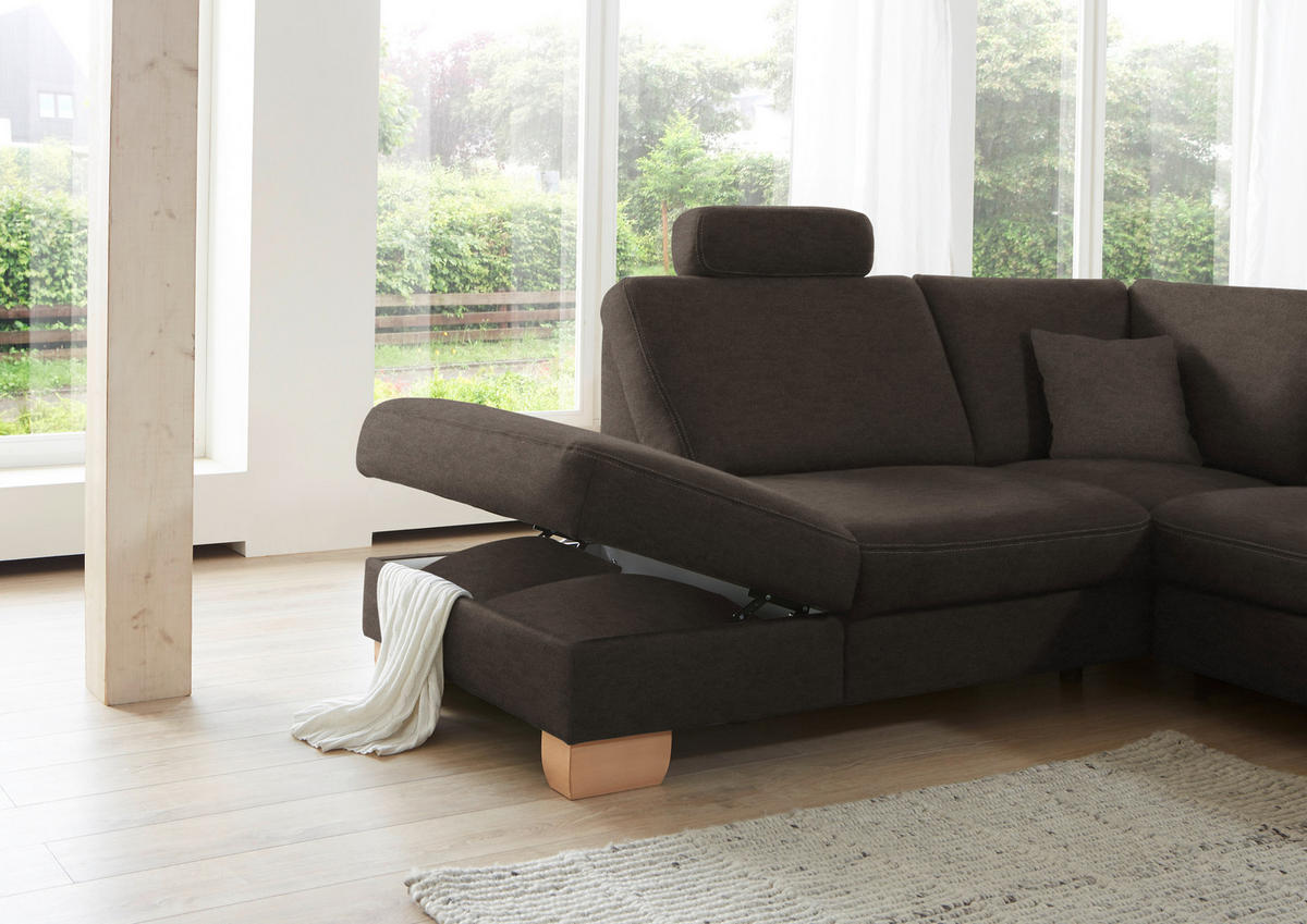 ECKSOFA in Mikrofaser Mokka  - Wildeiche/Beige, Konventionell, Holz/Textil (236/286cm) - Voleo