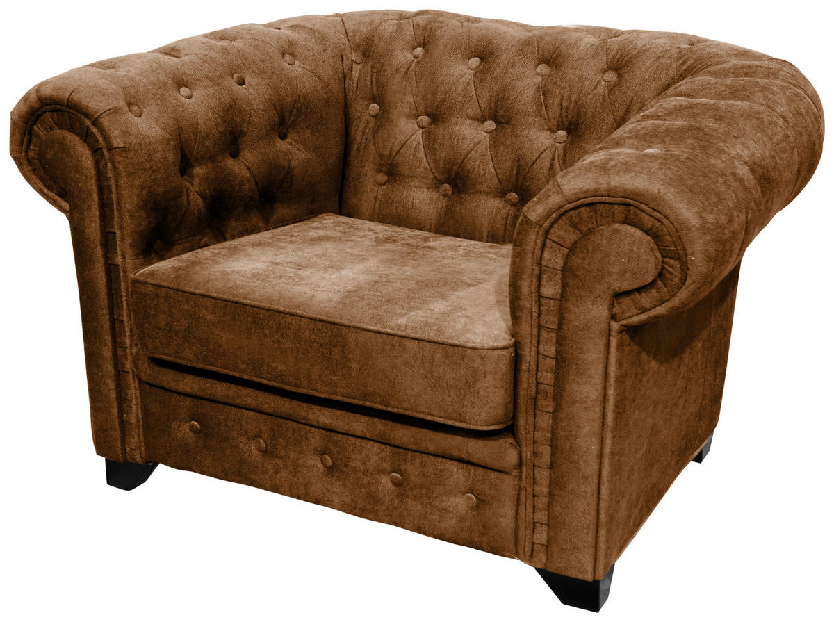 KRESLO CHESTERFIELD, textil, kompozitné drevo, koňaková - čierna/koňaková, Konventionell, drevo/kompozitné drevo (91/72/92cm) - Livetastic