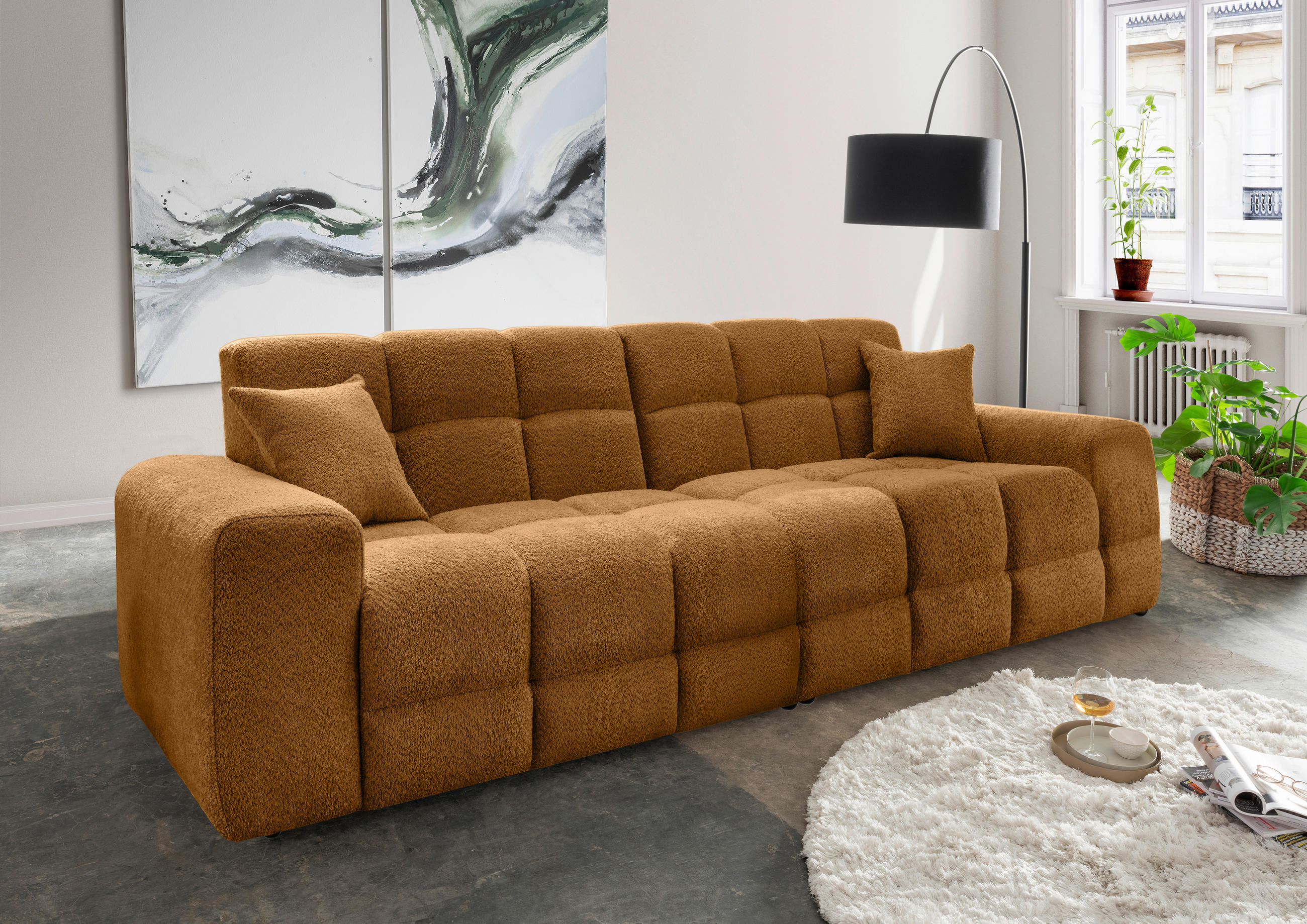 VIERSITZER-SOFA in Bouclé Goldfarben  - Goldfarben/Schwarz, MODERN, Kunststoff/Textil (300/87/120cm) - Livetastic