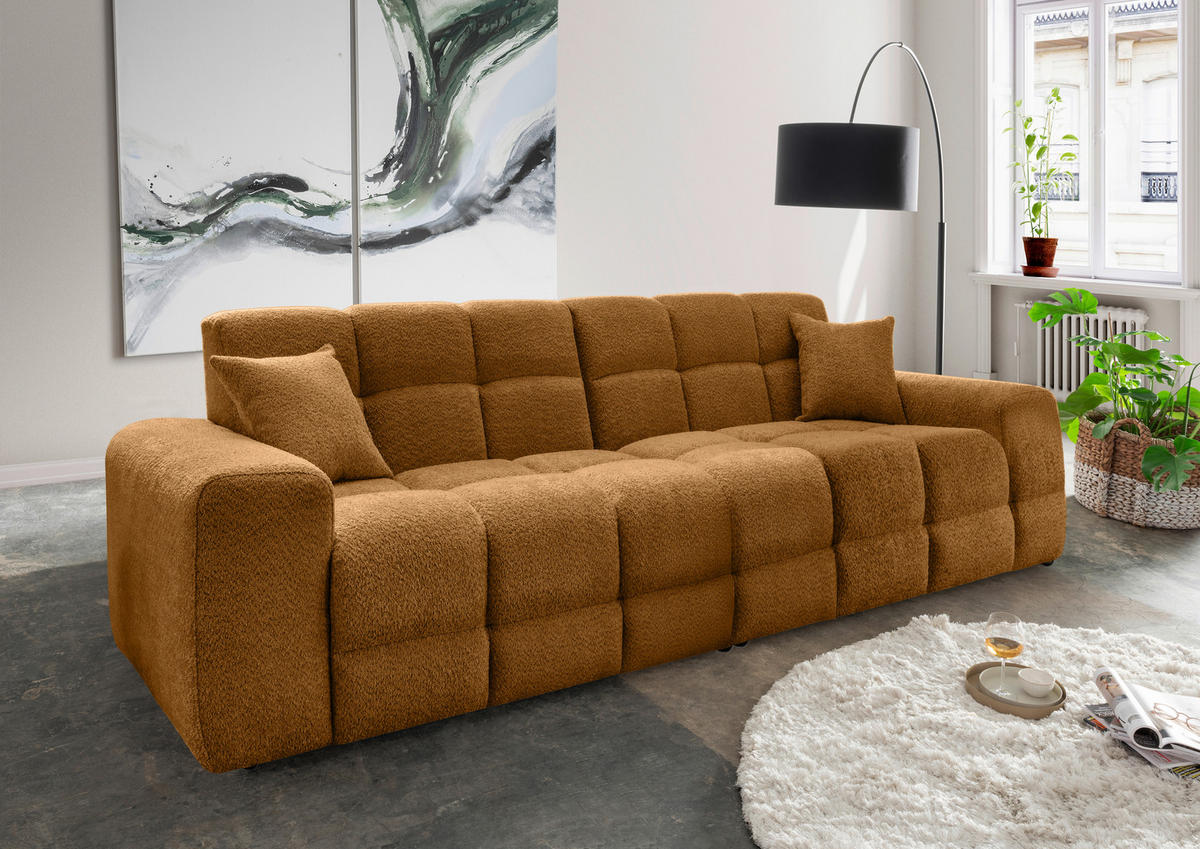 VIERSITZER-SOFA in Bouclé Goldfarben  - Goldfarben/Schwarz, MODERN, Kunststoff/Textil (300/87/120cm) - Livetastic