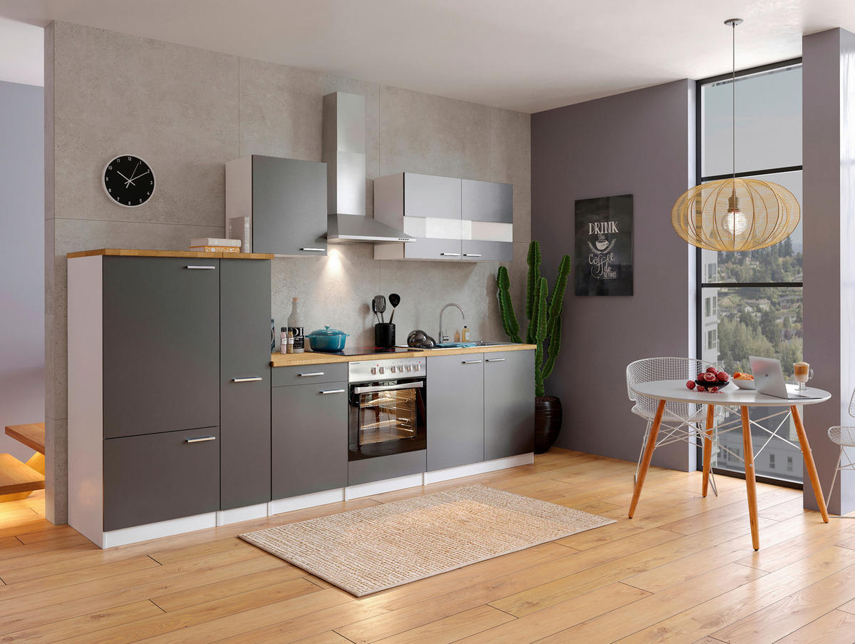 KÜCHENLEERBLOCK 300 cm   in Grau  - Edelstahlfarben/Nussbaumfarben, Basics, Holzwerkstoff/Metall (300cm) - Respekta