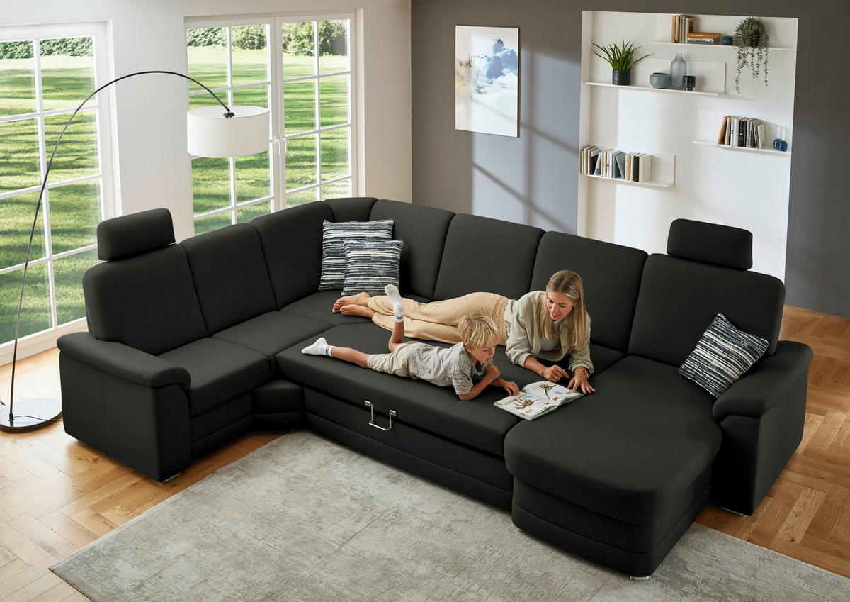 WOHNLANDSCHAFT  in Chenille Anthrazit  - Anthrazit/Alufarben, KONVENTIONELL, Holz/Textil (235/329/160cm) - Beldomo Comfort