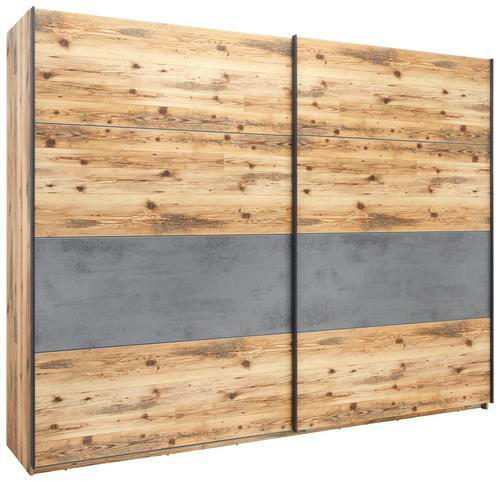 SCHIEBETÜRENSCHRANK 270/210/60 cm 2-türig Grau, Fichtefarben  - Fichtefarben/Eichefarben, MODERN, Holzwerkstoff/Metall (270/210/60cm) - Livetastic