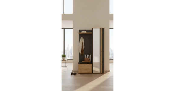 GARDEROBE 5-teilig  in 114/197/40 cm  - Schwarz/Eiche Artisan, Design, Glas/Holzwerkstoff (114/197/40cm) - Carryhome