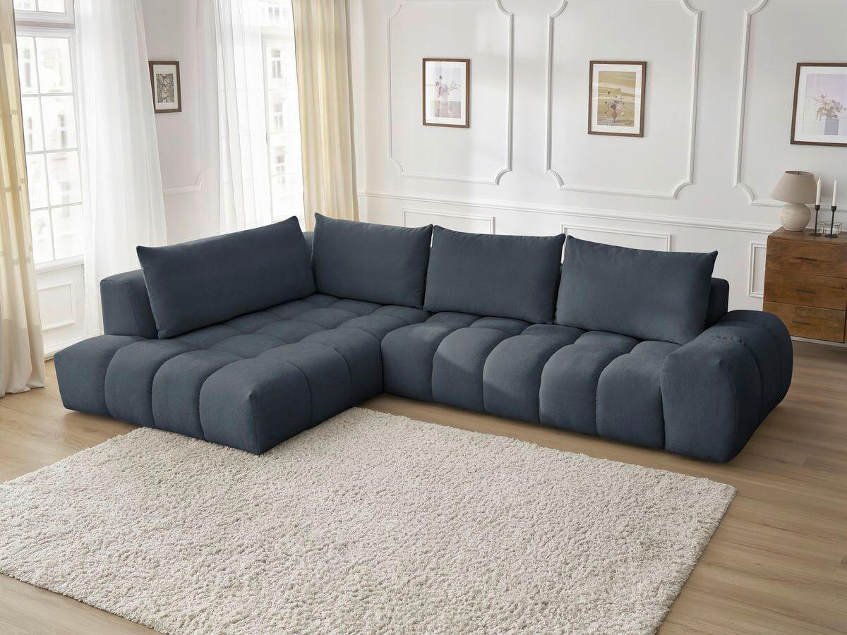 ECKSOFA Ottomane links  EVEREST Dunkelblau Struktur  - Schwarz/Dunkelblau, MODERN, Kunststoff/Textil (210/352cm) - Livetastic