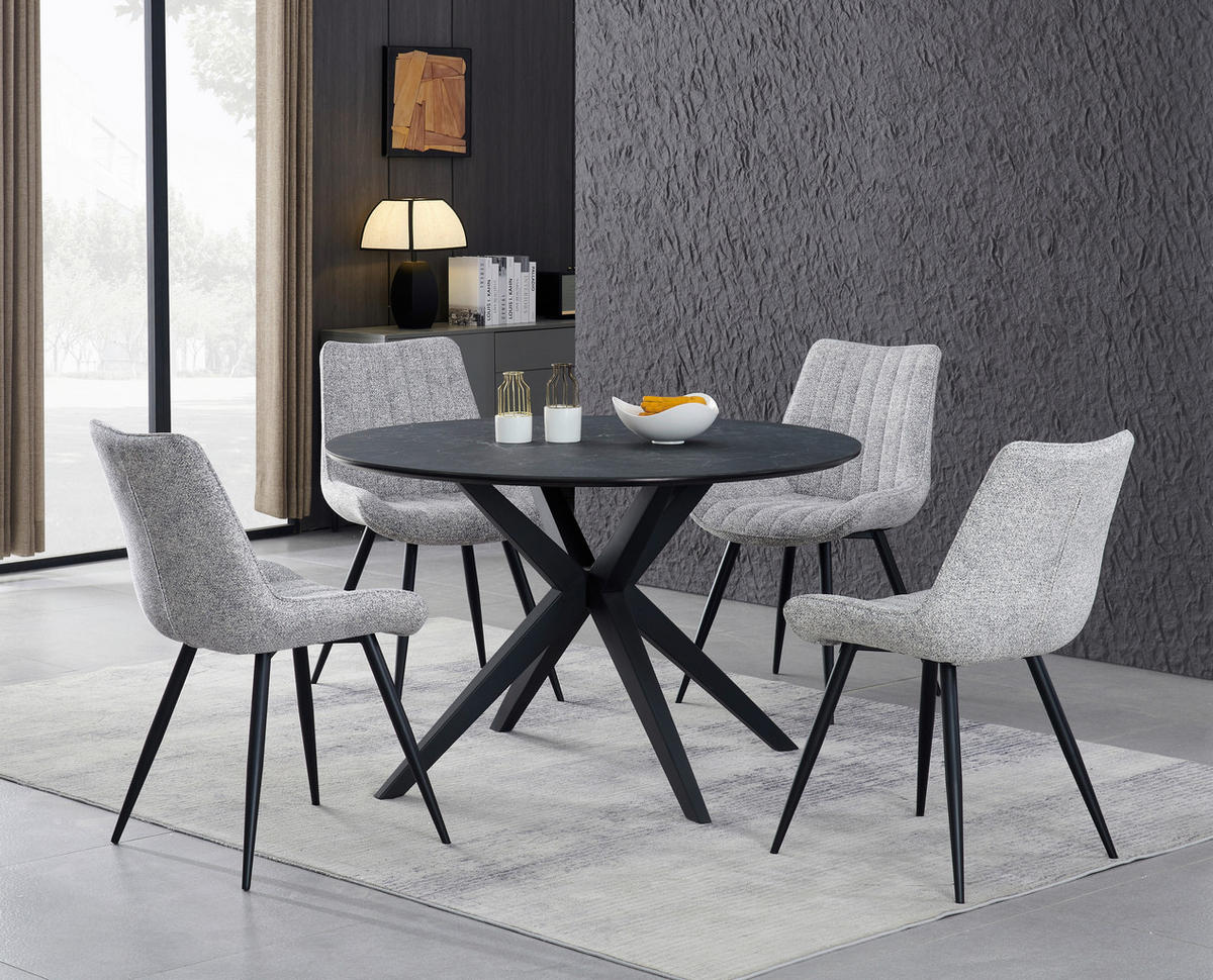 STUHL  in Eisen Leinenoptik Holz, Metall, Textil  - Beige/Schwarz, KONVENTIONELL, Holz/Textil (54/88/61,5cm) - MID.YOU