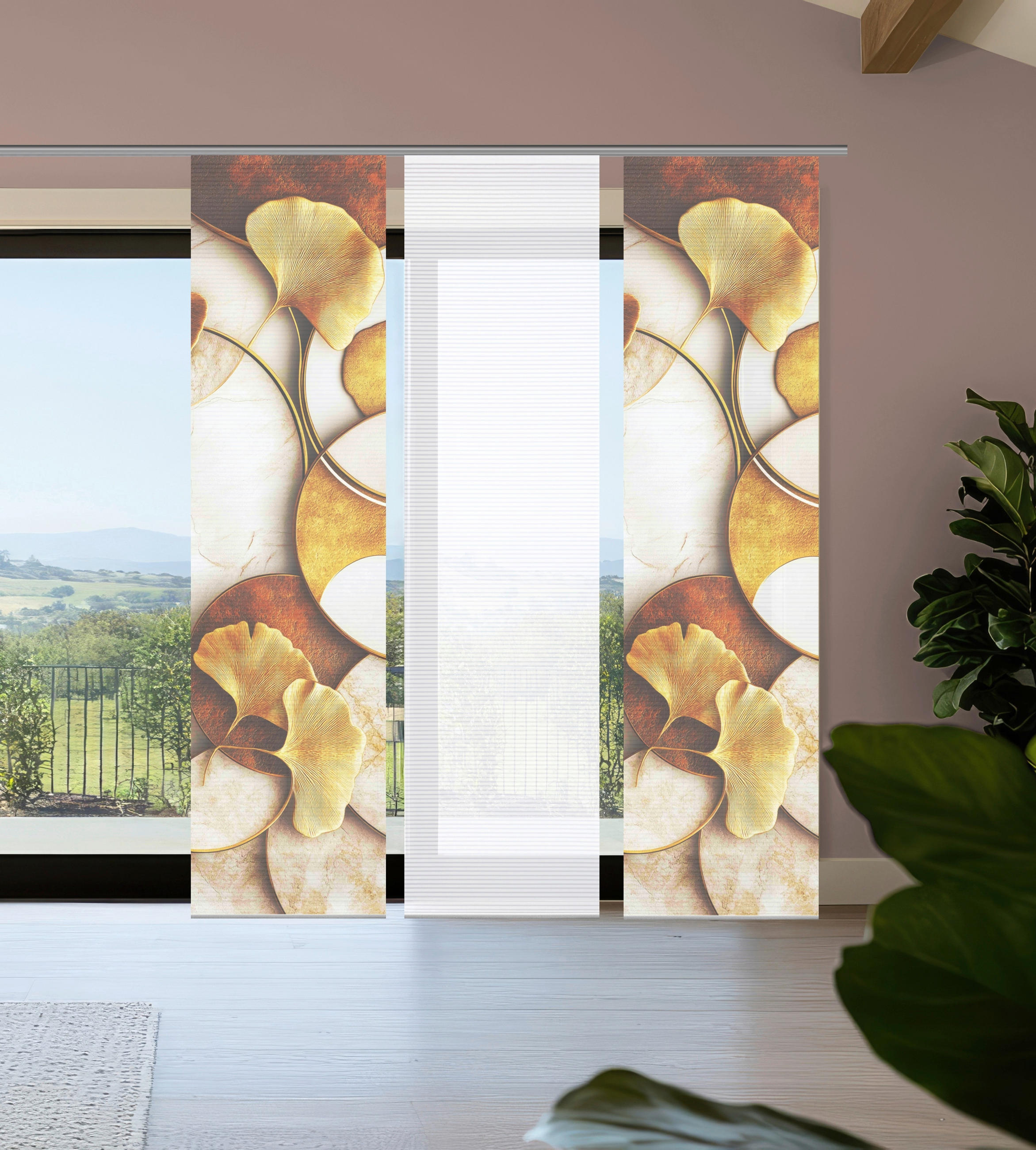 FLÄCHENVORHANG  3 Stück  blickdicht  60/245 cm   - Cognac/Goldfarben, Natur, Textil (60/245cm)
