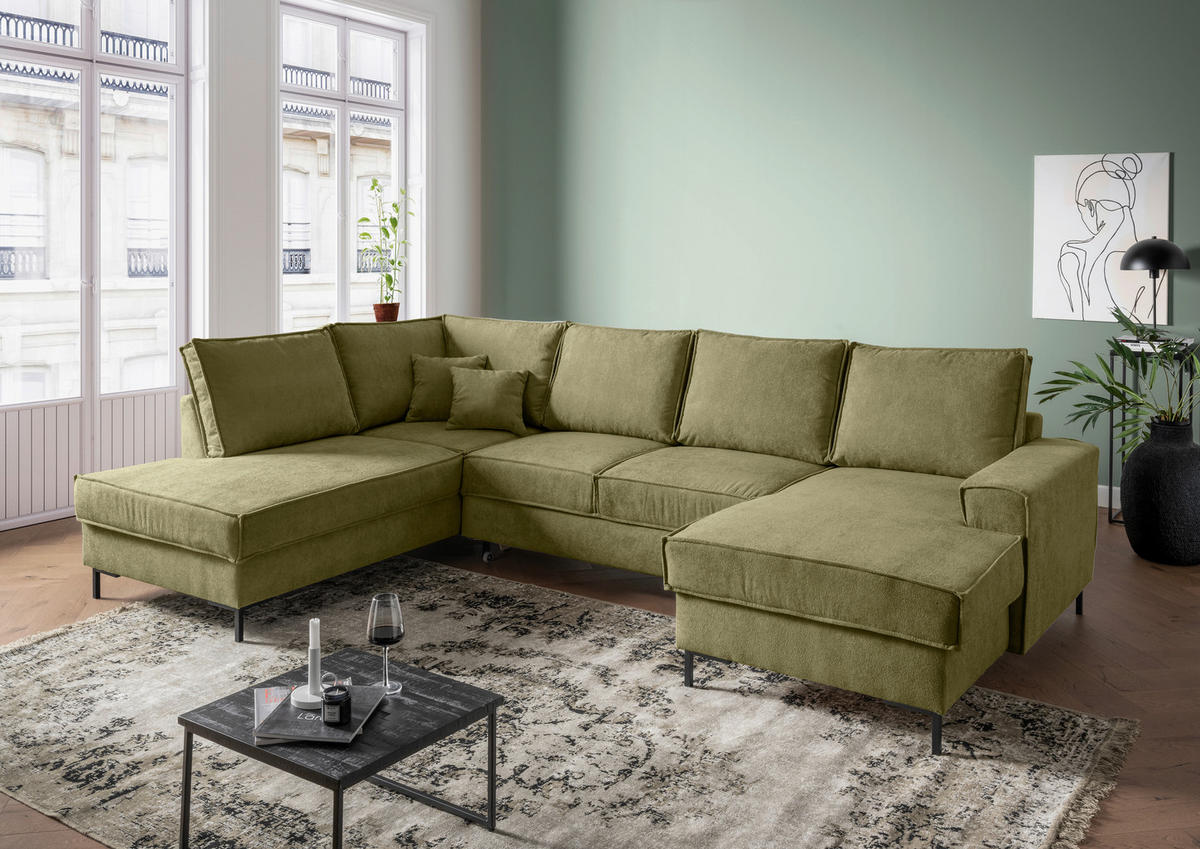 SJEDEĆA GARNITURA tekstil  zelena   - zelena/crna, Moderno, tekstil/metal (198/309/150cm) - MID.YOU