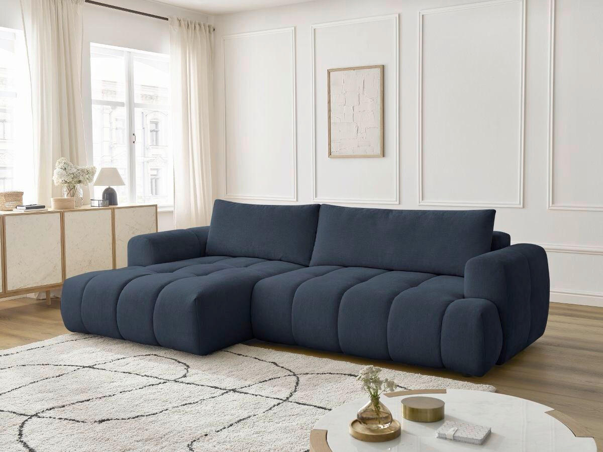 ECKSCHLAFSOFA FUJI Leinenoptik Dunkelblau  inkl.  - Schwarz/Dunkelblau, MODERN, Kunststoff/Textil (160/292cm)