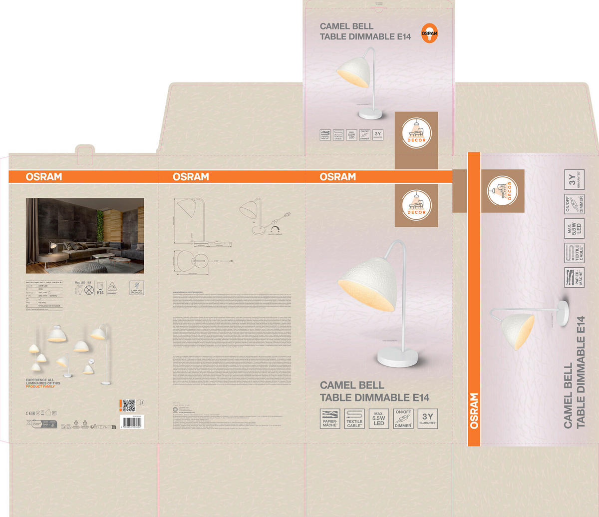 TISCHLEUCHTE 22/33.5/46 cm  - Basics, Papier/Metall (22/33.5/46cm) - Osram