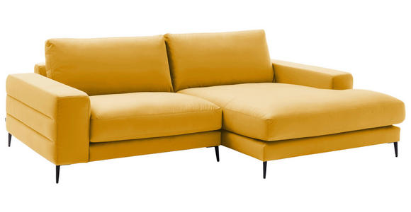 ECKSOFA  in Velours Currygelb Rücken echt  253/177 cm  - Currygelb/Schwarz, Design, Textil/Metall (253/177cm) - Dieter Knoll