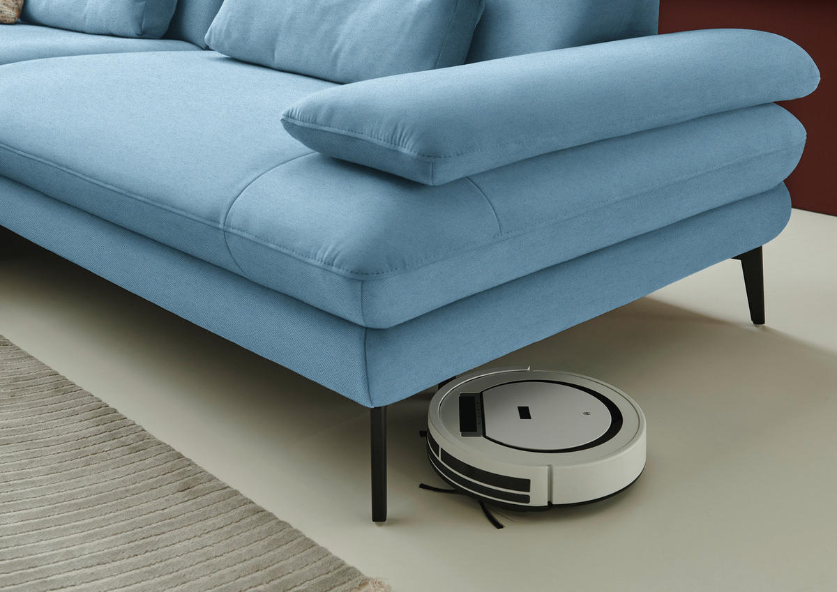 ECKSOFA Chenille, Flachgewebe Blau  - Blau/Schwarz, Design, Textil/Metall (180/284cm) - Dieter Knoll