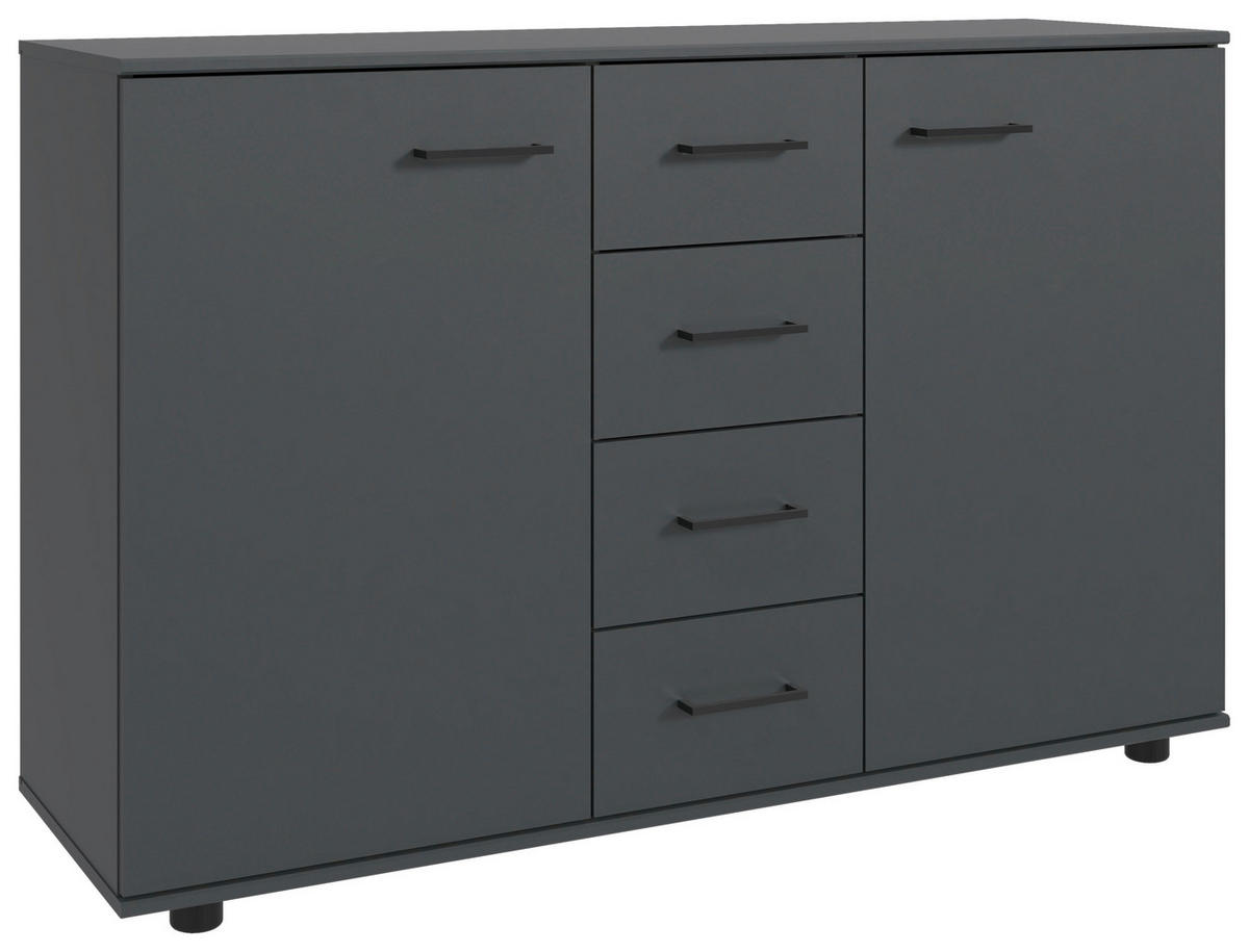 KOMMODE , 130/83/41 cm, 4 Schublade(n)  - Schwarz/Graphitfarben, KONVENTIONELL, Holzwerkstoff/Kunststoff (130/83/41cm) - Carryhome