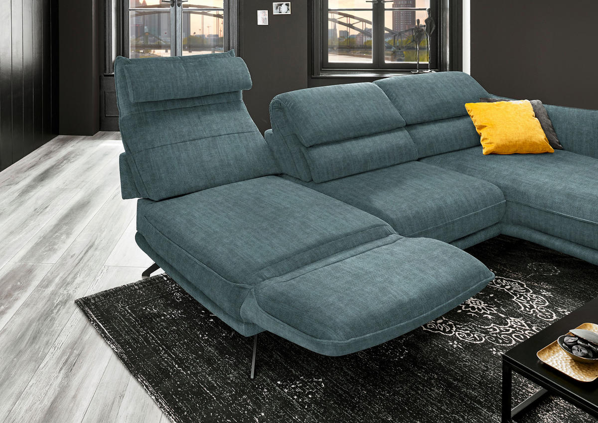 ECKSOFA in Velours Opal  - Opal/Schwarz, Design, Textil/Metall (283/153cm) - Valdera