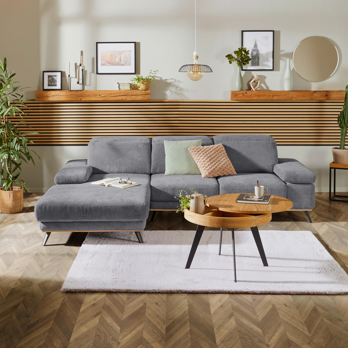 ECKSOFA in Struktur Grau  - Schwarz/Grau, Modern, Textil/Metall (194/283cm) - MID.YOU