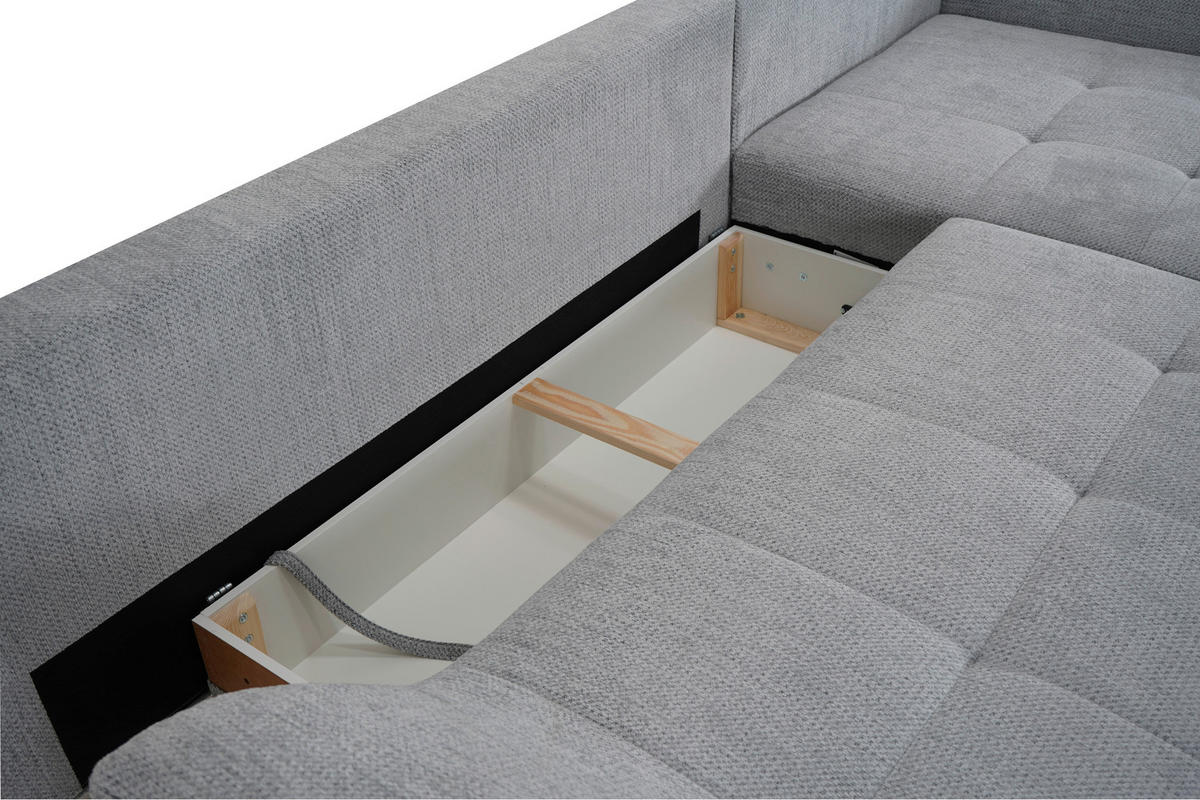 ECKSOFA Grau, Schwarz Chenille, Struktur  - Schwarz/Grau, KONVENTIONELL, Textil (309/197cm) - MID.YOU