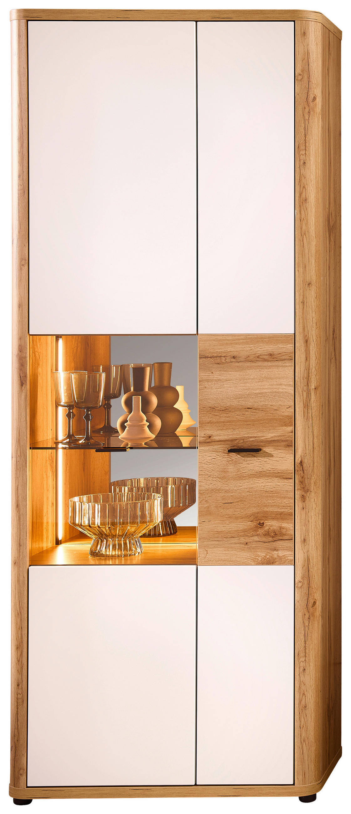 VITRINE Weiss, Eiche Wotan  80/204/39 cm  - Weiss/Anthrazit, Modern, Glas/Holzwerkstoff (80/204/39cm) - Stylife