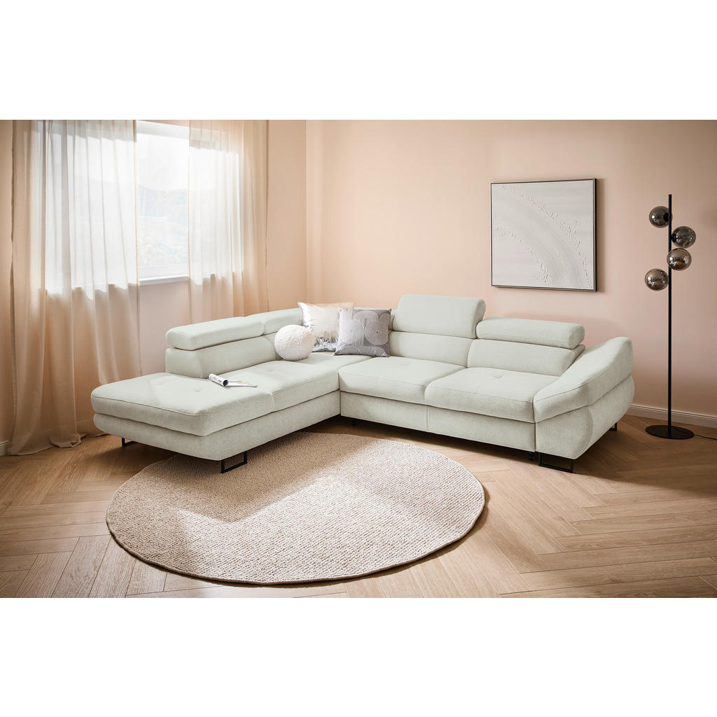 Thumbnail - Hom`in Ecksofa, Creme, Textil, 5-Sitzer, Ottomane links, L-Form, 280x235 cm, Fußauswahl, Stoffauswahl, Liegefunktion, se...