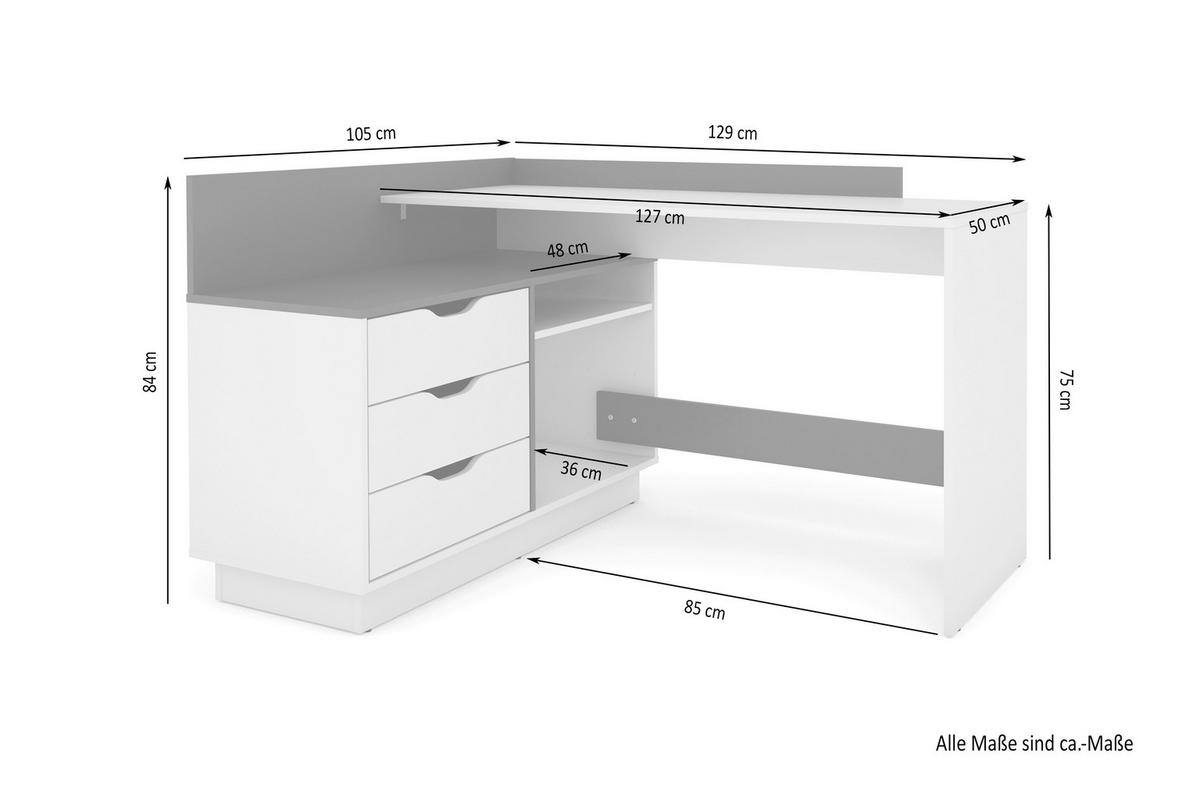 ECKSCHREIBTISCH 129/83,5/105 cm  in Anthrazit  - Anthrazit, Basics, Holzwerkstoff (129/83,5/105cm) - MID.YOU