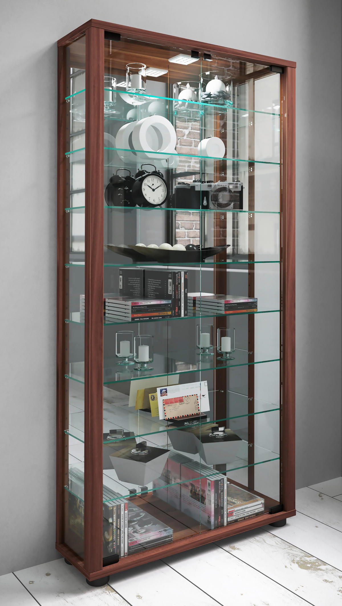 VITRINE in Nussbaumfarben  - Nussbaumfarben, MODERN, Glas/Kunststoff (59/114,8/18cm) - MID.YOU