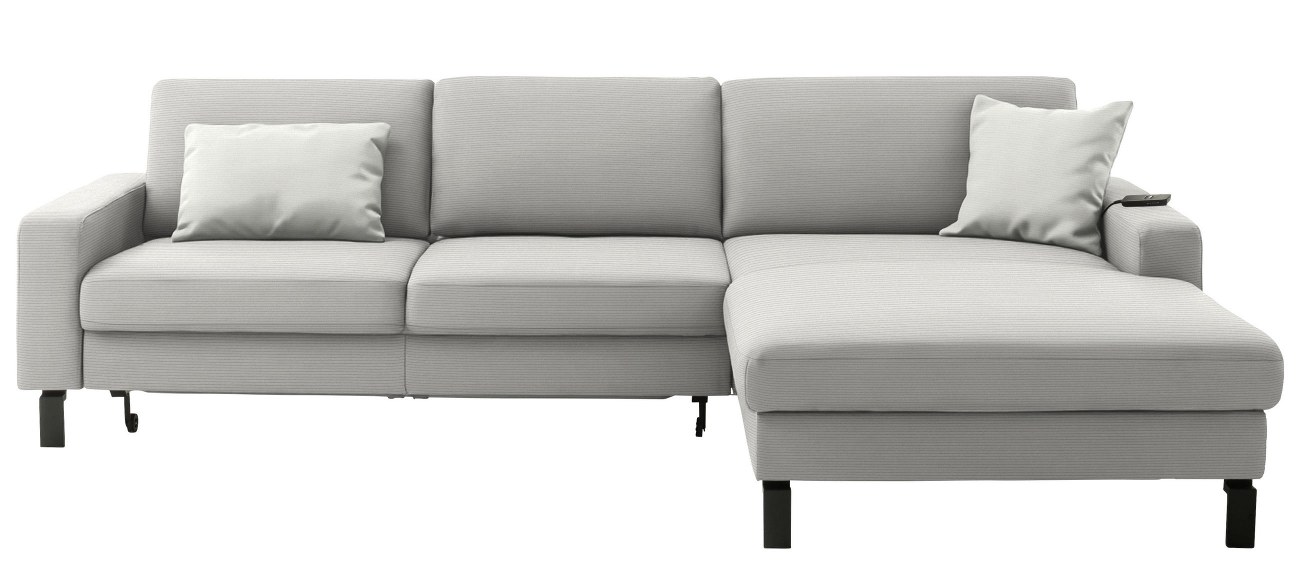 ECKSOFA Cord Greige  - Greige/Schwarz, Design, Textil/Metall (298/185cm) - Pure Home Lifestyle