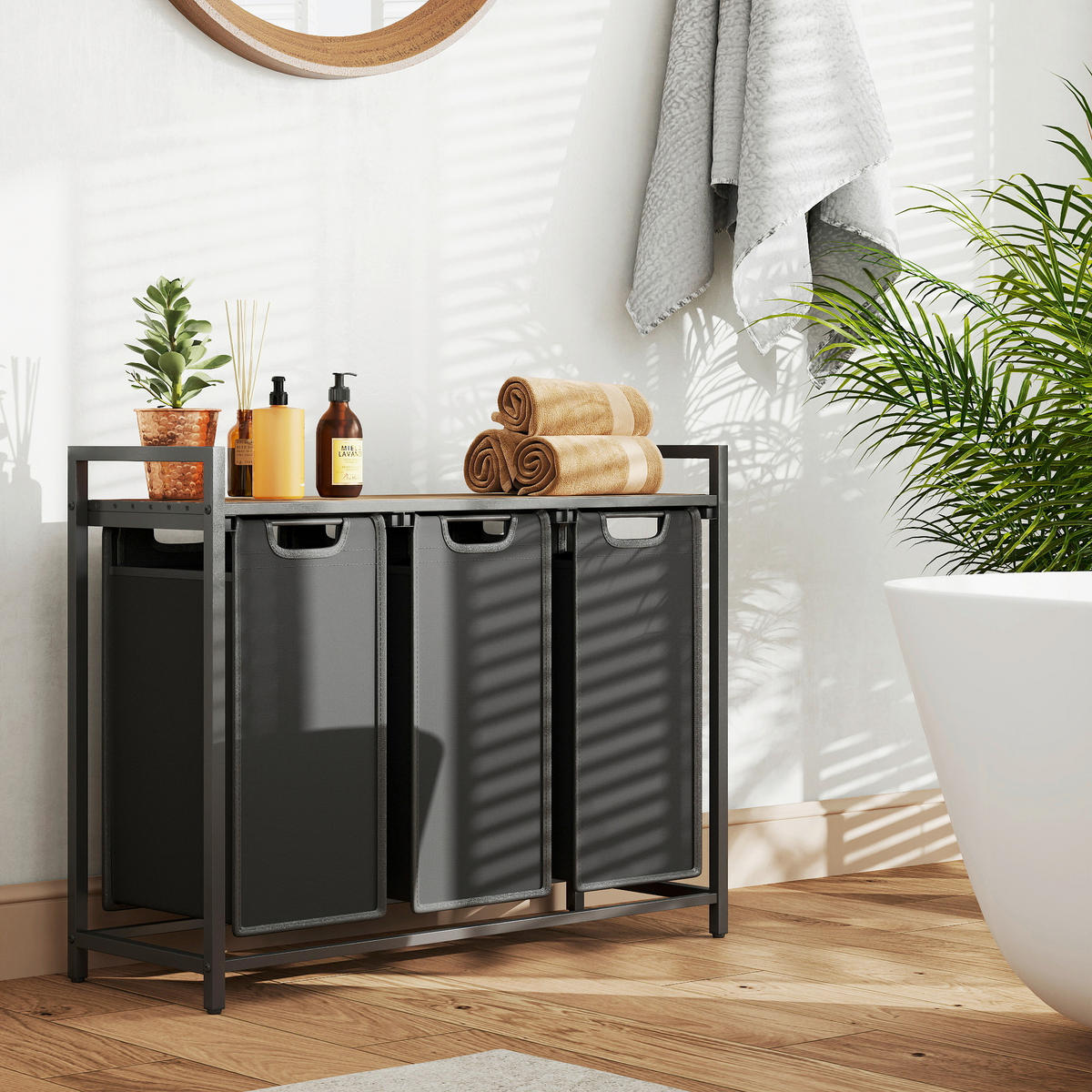 WÄSCHEKORB - Eichefarben/Schwarz, Trend, Holzwerkstoff/Textil (92,5/72/33cm) - Boxxx