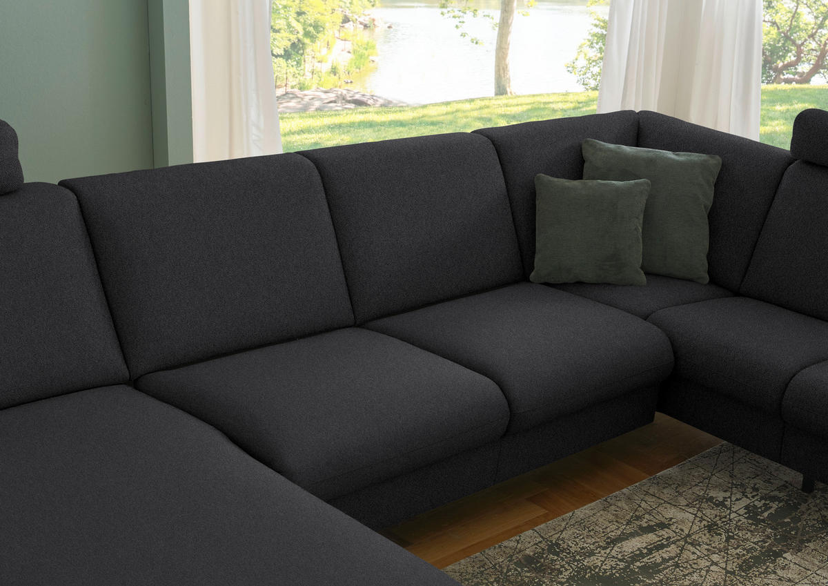 WOHNLANDSCHAFT  in Flachgewebe Schwarz  - Schwarz, KONVENTIONELL, Textil/Metall (170/307/190cm) - Beldomo Comfort