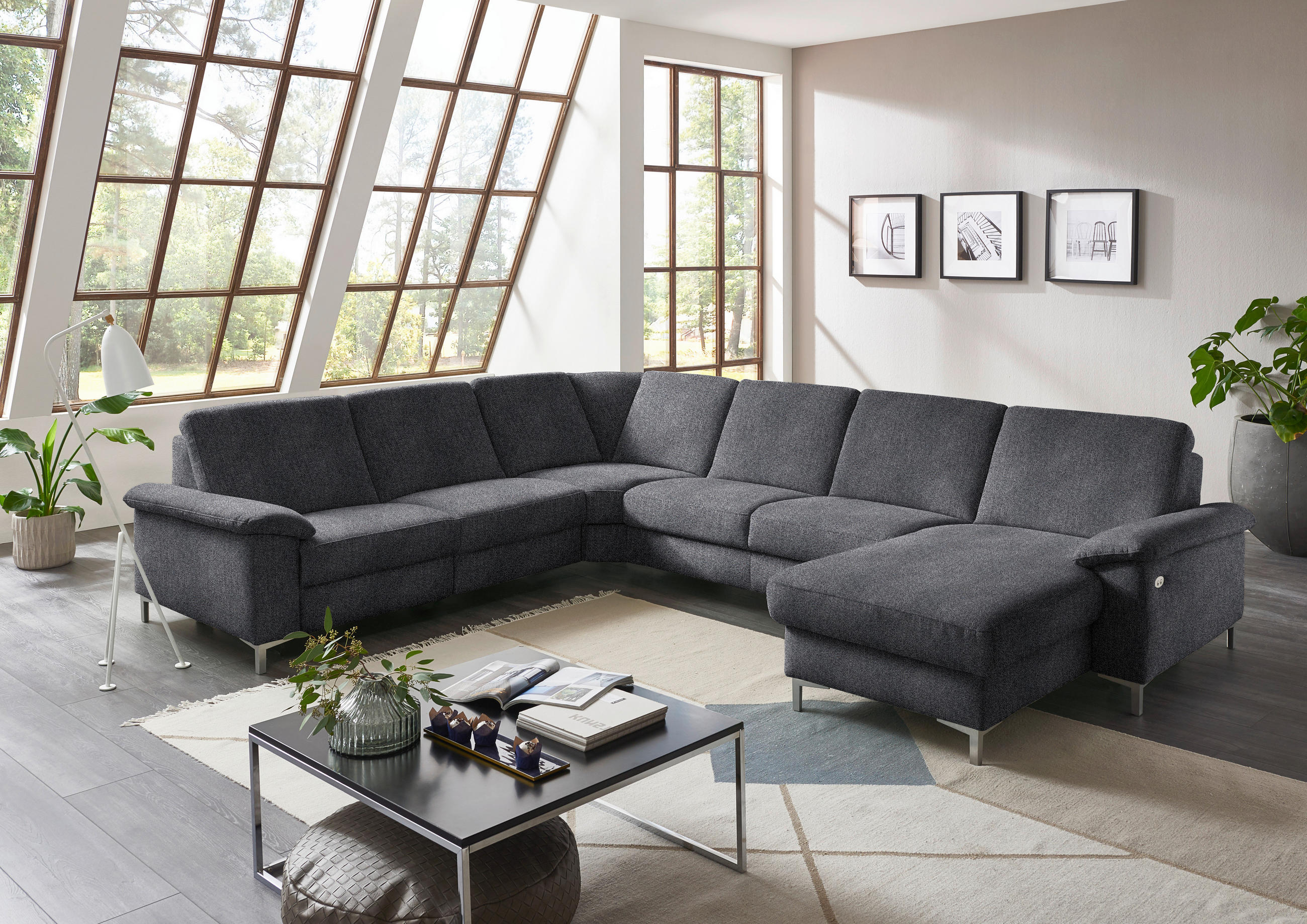 WOHNLANDSCHAFT in Chenille Dunkelgrau  - Dunkelgrau/Alufarben, Design, Textil/Metall (265/333/170cm) - Dieter Knoll