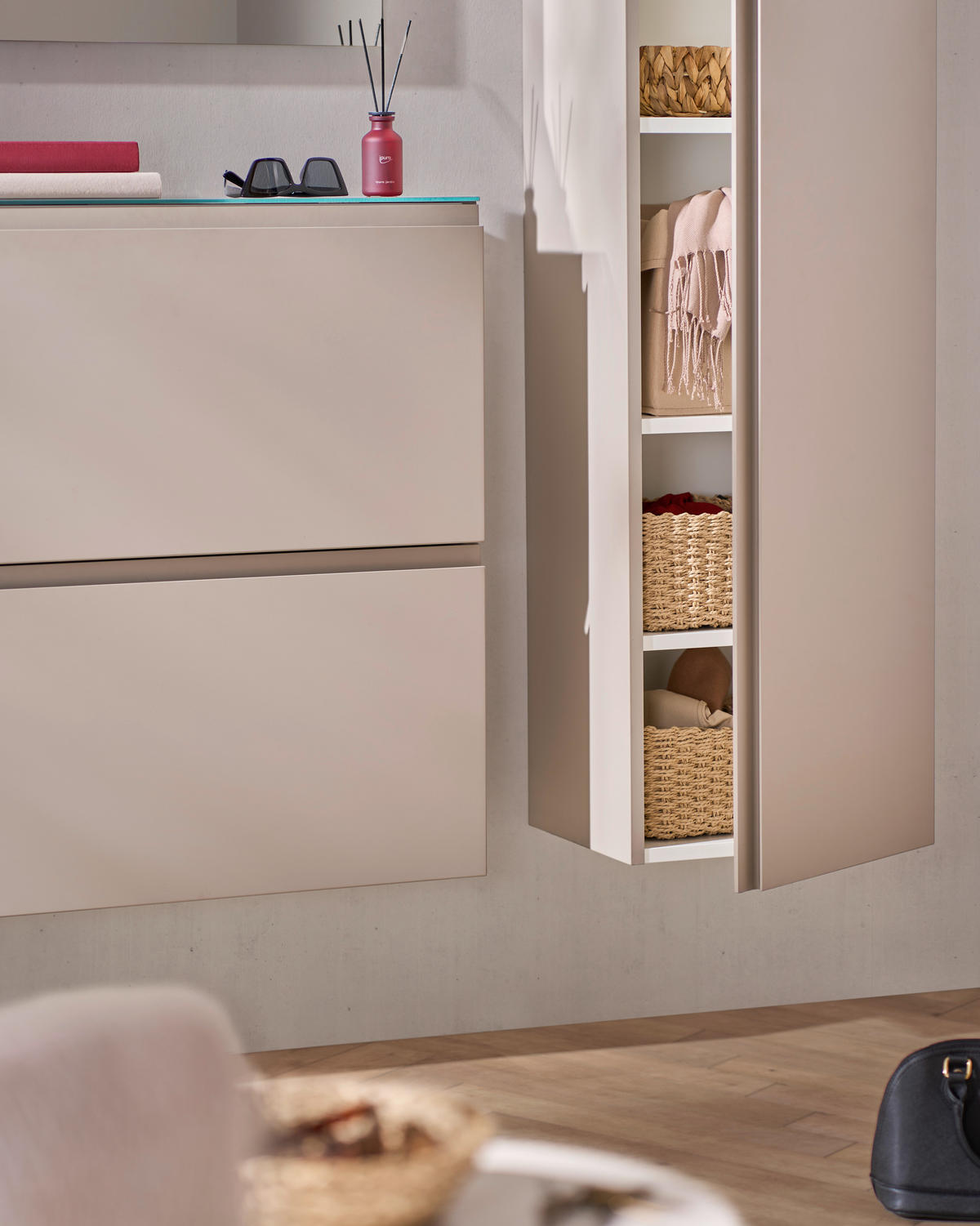 SCHUHKIPPER Gardasee  in 160/81/22 cm  - Taupe, Design, Glas/Holzwerkstoff (160/81/22cm) - Moderano