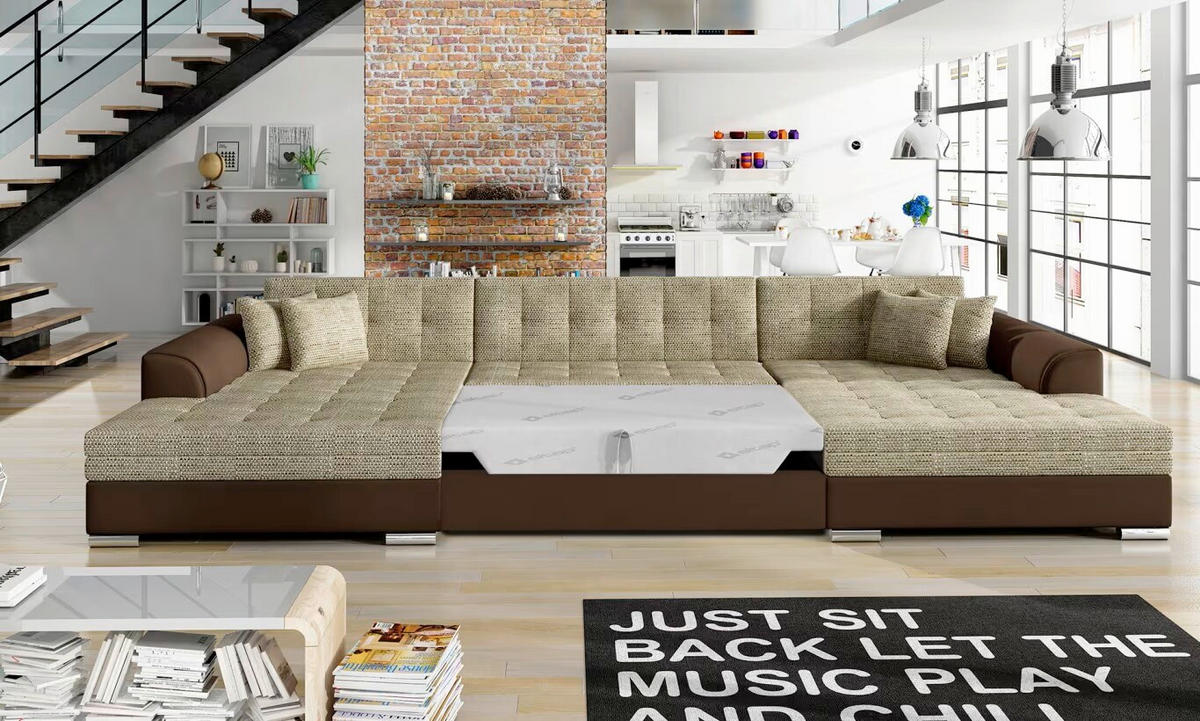 WOHNLANDSCHAFT Anthrazit, Schwarz Webstoff  - Chromfarben/Anthrazit, Design, Kunststoff/Textil (165/359/165cm) - MID.YOU