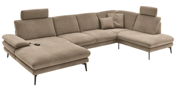 WOHNLANDSCHAFT in Velours Hellbraun - Hellbraun/Schwarz, Design, Textil/Metall (180/344/208cm) - Dieter Knoll
