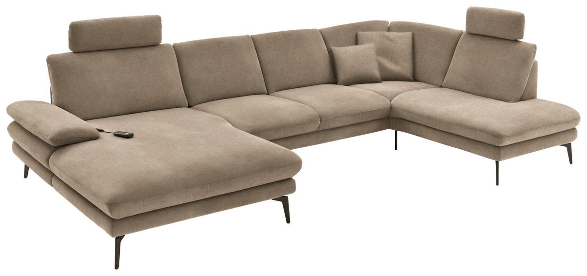 WOHNLANDSCHAFT in Velours Hellbraun  - Hellbraun/Schwarz, Design, Textil/Metall (180/344/208cm) - Dieter Knoll