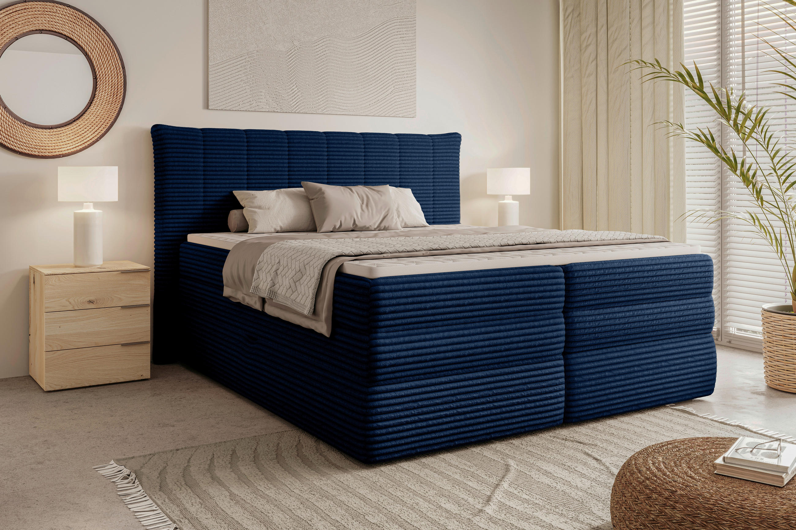 BOXSPRINGBETT 180/200 cm  in Dunkelblau  - Schwarz/Dunkelblau, Design, Kunststoff/Textil (180/200cm) - Chameo
